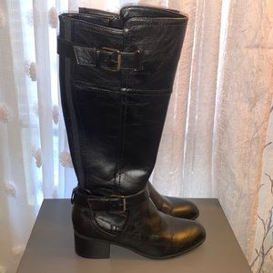 Black leather knee high